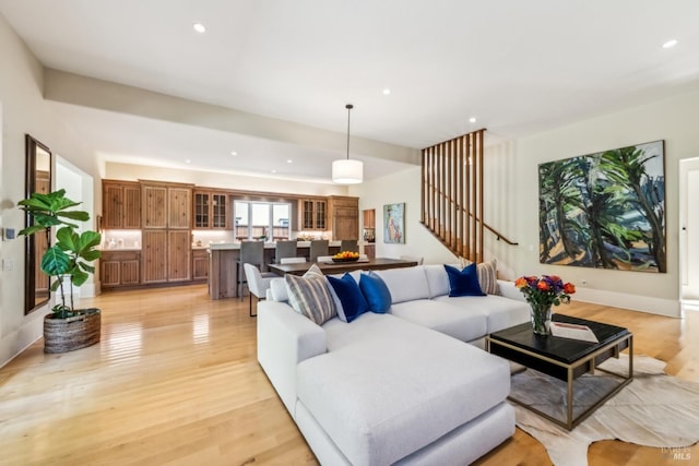 999 Pratt Ave, Saint Helena, CA 94574 - living area with recessed lighting, stairway, and light wood-style flooring