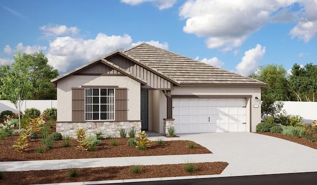 view of front facade featuring concrete driveway, stucco siding, and an attached garage