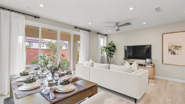 3916 Valance Way, Rancho Cordova, CA 95742 - living room with ceiling fan, light wood-type flooring, recessed lighting, and baseboards