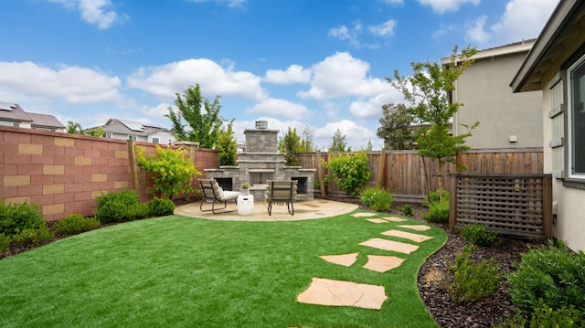 3916 Valance Way, Rancho Cordova, CA 95742 - view of yard featuring an outdoor stone fireplace and a patio