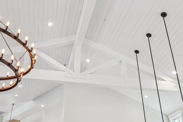 9123 Red Hill Ct, Cotati, CA 94931 - detailed view of beamed ceiling, recessed lighting, and a chandelier