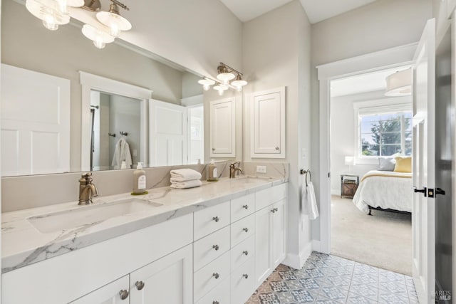 9123 Red Hill Ct, Cotati, CA 94931 - ensuite bathroom with a chandelier, double vanity, and tile patterned flooring