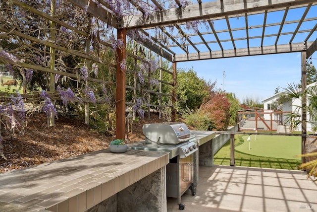 9123 Red Hill Ct, Cotati, CA 94931 - view of patio / terrace with a putting green, area for grilling, and a pergola