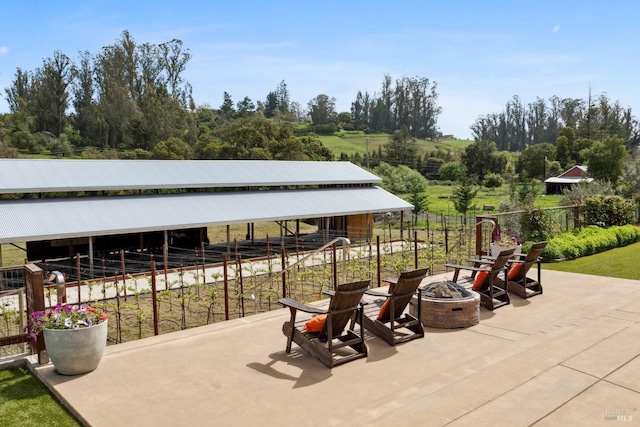 9123 Red Hill Ct, Cotati, CA 94931 - view of patio / terrace with an outdoor fire pit and an exterior structure