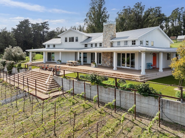 9123 Red Hill Ct, Cotati, CA 94931 - rear view of property featuring a metal roof, a chimney, and a standing seam roof