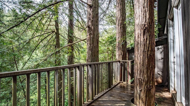 exterior space featuring a view of trees