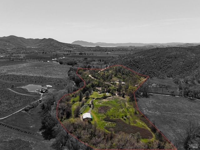 bird's eye view with a mountain view