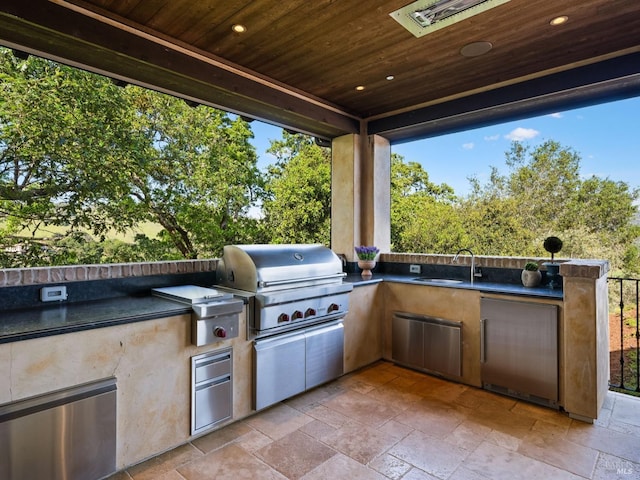 view of patio / terrace featuring a sink, visible vents, a grill, and an outdoor kitchen