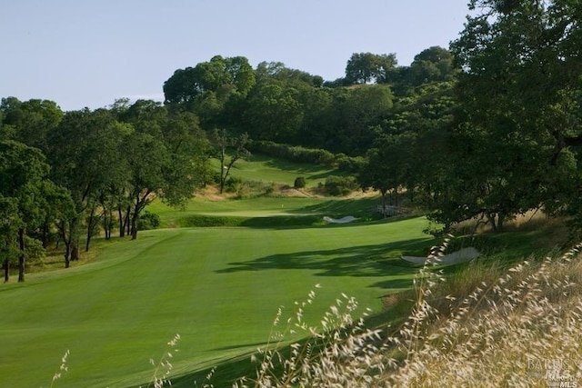 view of home's community featuring golf course view and a yard