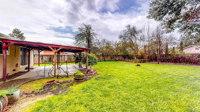view of yard with a patio and a fenced backyard