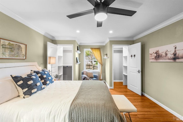 1595 Cinnamond St, Napa, CA 94559 - bedroom featuring ornamental molding, wood finished floors, recessed lighting, ceiling fan, and a spacious closet