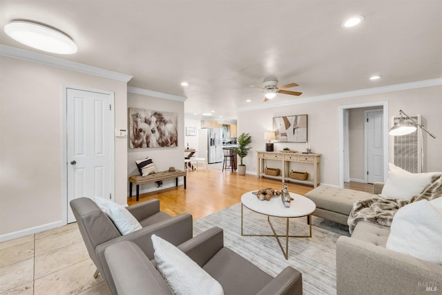 1595 Cinnamond St, Napa, CA 94559 - living room with ceiling fan, crown molding, and recessed lighting