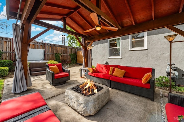 1595 Cinnamond St, Napa, CA 94559 - view of patio / terrace with an outdoor living space with a fire pit and ceiling fan