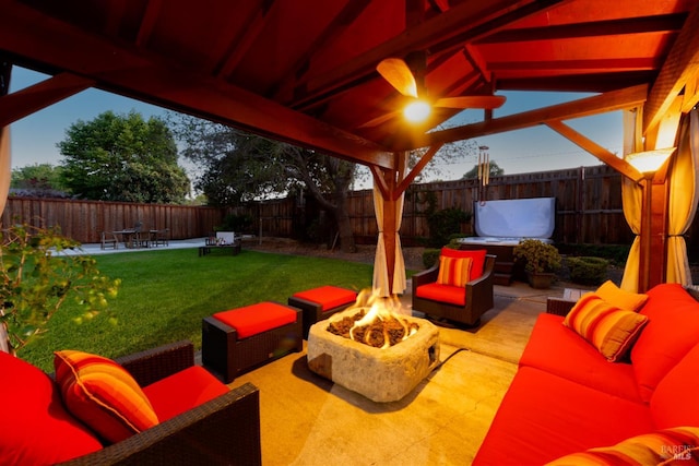 1595 Cinnamond St, Napa, CA 94559 - fenced backyard with an outdoor living space with a fire pit and a patio