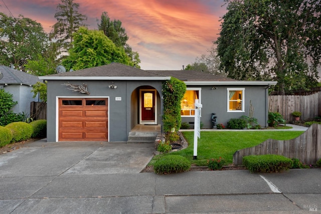1595 Cinnamond St, Napa, CA 94559 - ranch-style house featuring a garage, stucco siding, concrete driveway, and roof with shingles