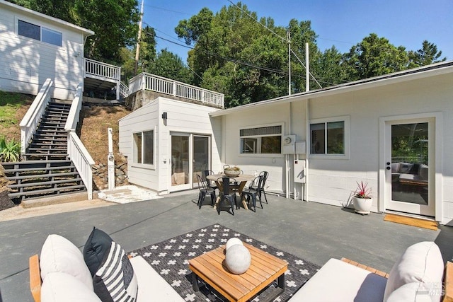 294 Scenic Rd, Fairfax, CA 94930 - view of patio / terrace featuring stairway, outdoor dining space, and outdoor lounge area