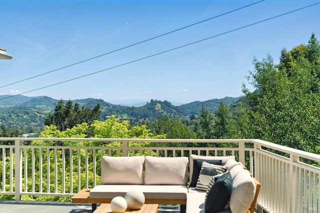 294 Scenic Rd, Fairfax, CA 94930 - balcony featuring an outdoor hangout area, a mountain view, and a wooded view