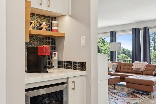 299 Via Barranca, Greenbrae, CA 94904 - bar featuring wine cooler, decorative backsplash, recessed lighting, and a dry bar