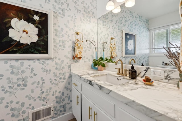 299 Via Barranca, Greenbrae, CA 94904 - bathroom featuring vanity, visible vents, and wallpapered walls