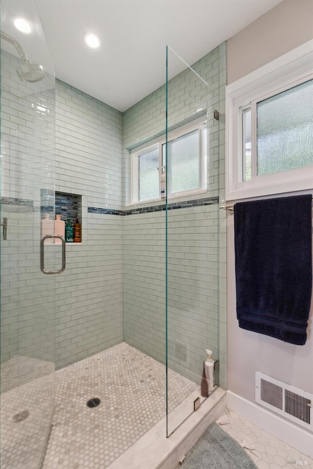 299 Via Barranca, Greenbrae, CA 94904 - bathroom with a stall shower, visible vents, and recessed lighting