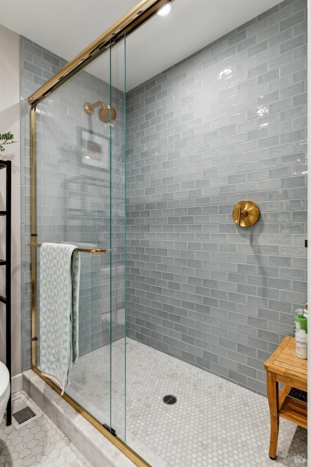 299 Via Barranca, Greenbrae, CA 94904 - full bathroom with a shower stall, tile patterned floors, and toilet