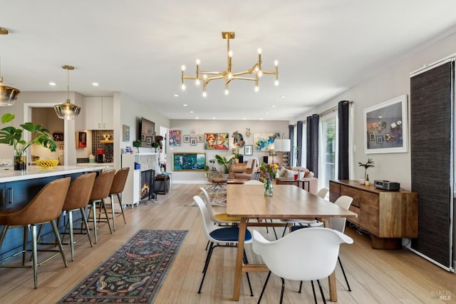 299 Via Barranca, Greenbrae, CA 94904 - dining space with recessed lighting, a notable chandelier, and light wood-type flooring