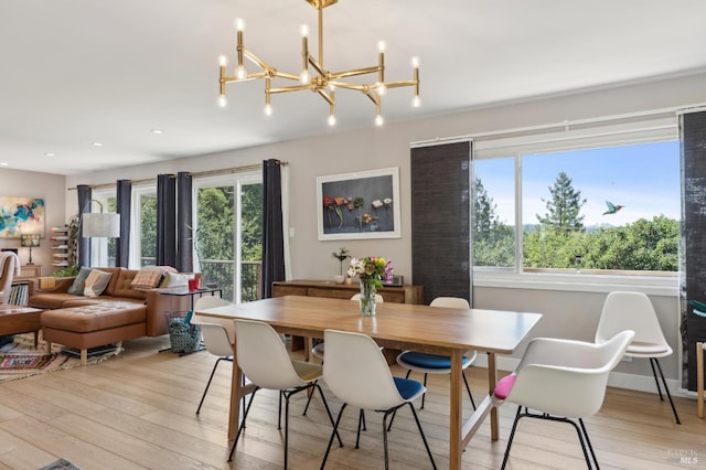 299 Via Barranca, Greenbrae, CA 94904 - dining area featuring light wood-style flooring, recessed lighting, and a notable chandelier