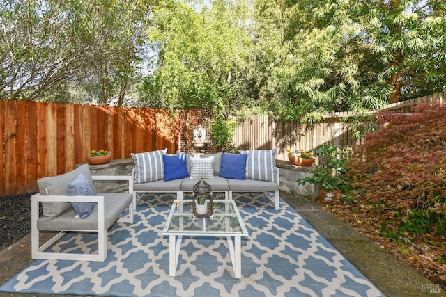 view of patio / terrace with a fenced backyard and an outdoor hangout area
