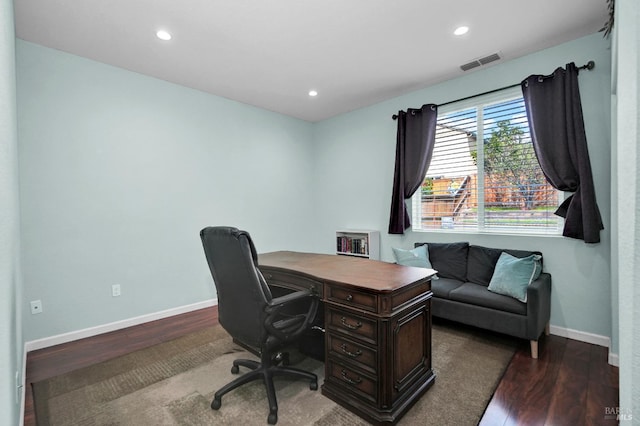 2436 Chuck Hammond Dr, Fairfield, CA 94533 - office featuring wood finished floors, baseboards, visible vents, and recessed lighting