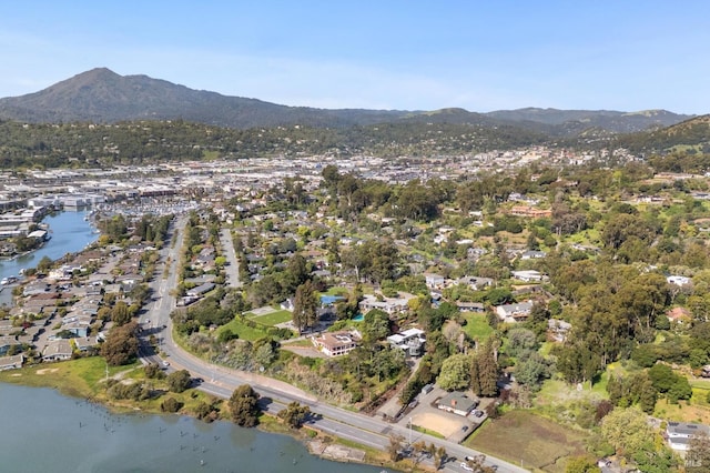bird's eye view featuring a residential view and a water and mountain view