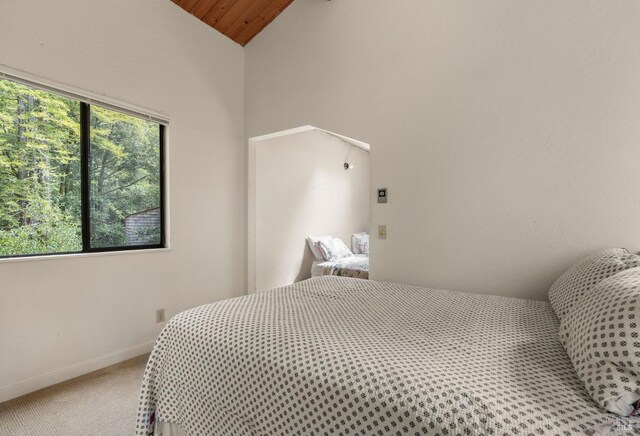 bedroom with baseboards and light carpet