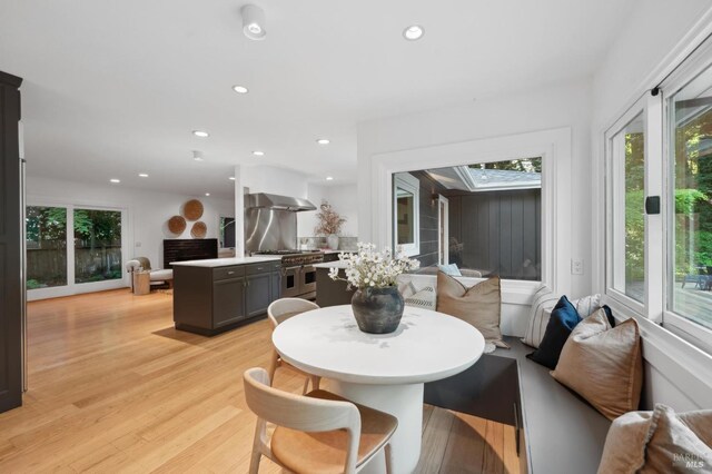 15 Glen Dr, Mill Valley, CA 94941 - dining room featuring recessed lighting, a skylight, light wood-type flooring, and a healthy amount of sunlight