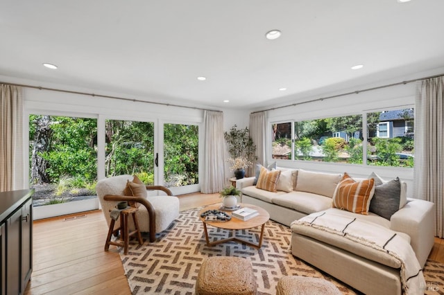 15 Glen Dr, Mill Valley, CA 94941 - living room with visible vents, recessed lighting, light wood-style floors, and a healthy amount of sunlight