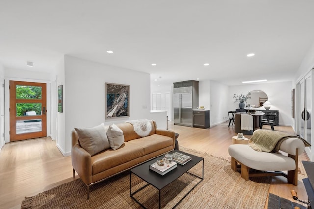 15 Glen Dr, Mill Valley, CA 94941 - living room with baseboards, light wood finished floors, and recessed lighting