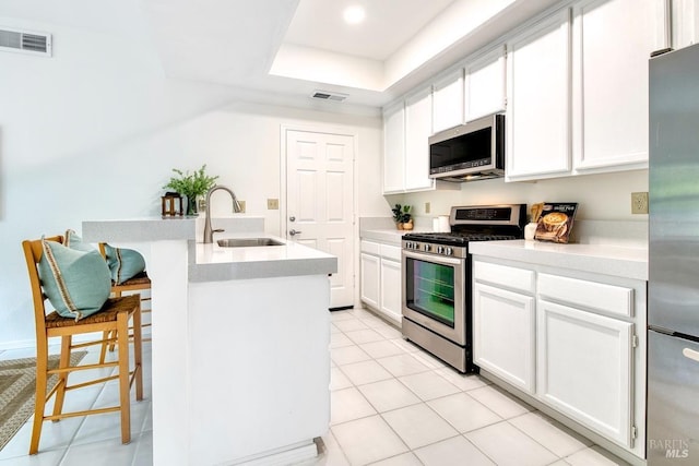 kitchen featuring a sink, light countertops, stainless steel appliances, and visible vents