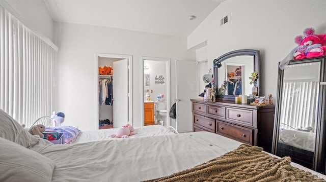1864 Quail Meadows Cir, Vacaville, CA 95687 - bedroom featuring high vaulted ceiling, a closet, ensuite bath, visible vents, and a walk in closet