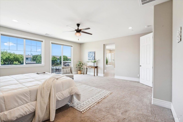 1012 Capitola Ct, Vacaville, CA 95687 - bedroom featuring access to exterior, multiple windows, carpet floors, ceiling fan, and recessed lighting