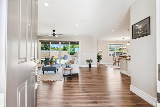 1012 Capitola Ct, Vacaville, CA 95687 - interior space with recessed lighting, dark wood-style flooring, and a ceiling fan