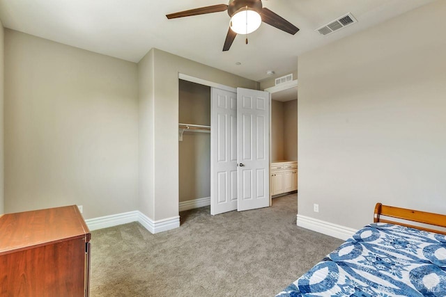 bedroom with baseboards, visible vents, and carpet floors