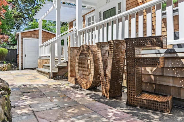 354 Forrest Ave, Fairfax, CA 94930 - view of patio / terrace with a storage shed and stairs