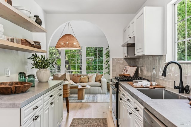 354 Forrest Ave, Fairfax, CA 94930 - kitchen with appliances with stainless steel finishes, under cabinet range hood, healthy amount of natural light, and white cabinets