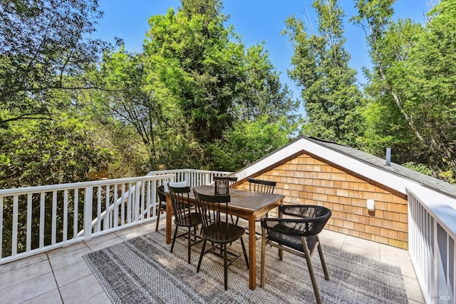 354 Forrest Ave, Fairfax, CA 94930 - wooden deck with outdoor dining space and view of scattered trees