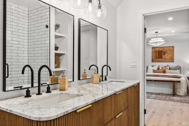354 Forrest Ave, Fairfax, CA 94930 - full bathroom with ensuite bath, double vanity, wood finished floors, and recessed lighting