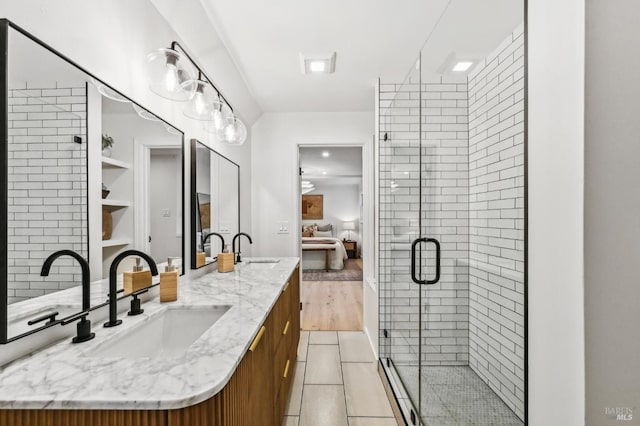 354 Forrest Ave, Fairfax, CA 94930 - full bath featuring double vanity, ensuite bathroom, a stall shower, and tile patterned floors