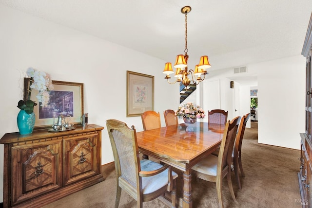 410 Duvall Ct, Benicia, CA 94510 - carpeted dining area with a chandelier and visible vents