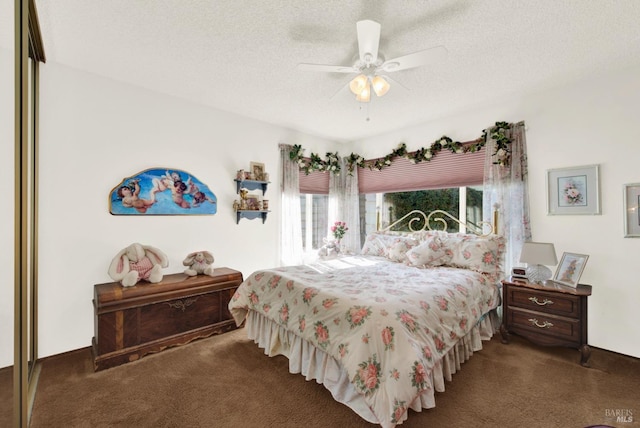 410 Duvall Ct, Benicia, CA 94510 - carpeted bedroom with a closet, a textured ceiling, baseboards, and ceiling fan