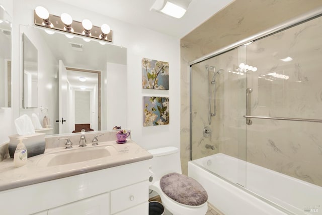 410 Duvall Ct, Benicia, CA 94510 - bathroom featuring bath / shower combo with glass door, vanity, visible vents, and toilet