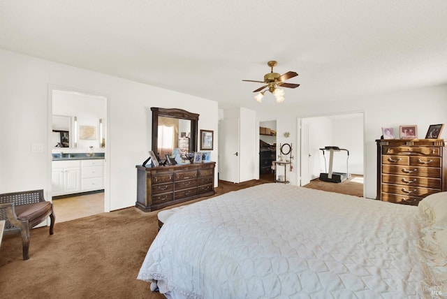 410 Duvall Ct, Benicia, CA 94510 - bedroom featuring a sink, ensuite bath, a ceiling fan, and carpet