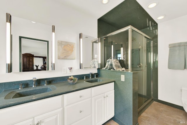 410 Duvall Ct, Benicia, CA 94510 - bathroom with recessed lighting, a sink, and a stall shower