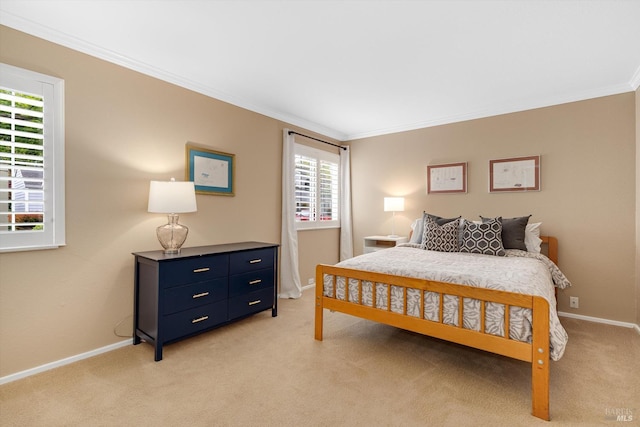 1206 Cayetano Dr, Napa, CA 94559 - bedroom featuring multiple windows, ornamental molding, baseboards, and light carpet